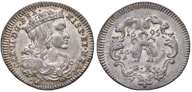 NAPOLI Carlo II d'Asburgo (1674-1700) Carlino 1696 - Nomisma 91 AG (g 2,16) NC C...