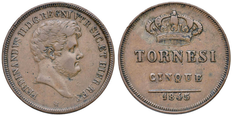 NAPOLI Ferdinando II di Borbone (1830-1859) 5 Tornesi 1845 - Nomisma 1160 CU (g ...