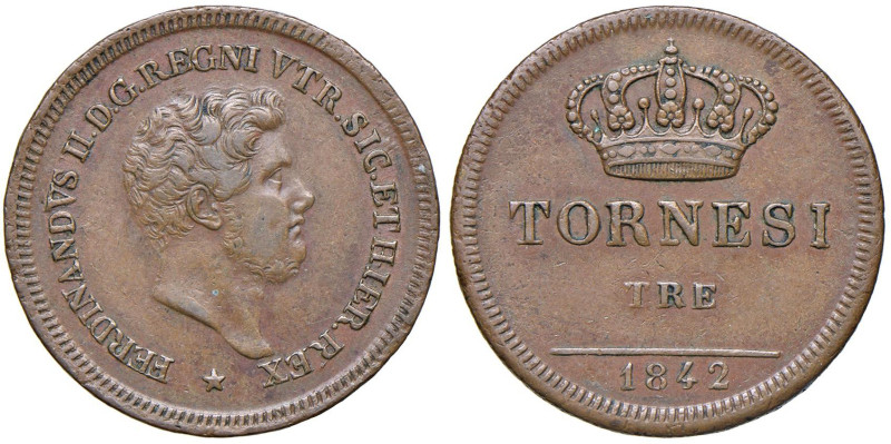 NAPOLI Ferdinando II di Borbone (1830-1859) 3 Tornesi 1842 - Nomisma 1182 CU (g ...