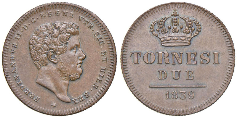 NAPOLI Ferdinando II di Borbone (1830-1859) 2 Tornesi 1839 - Nomisma 1193 CU (g ...