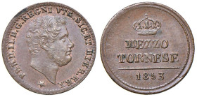 NAPOLI Ferdinando II di Borbone (1830-1859) Mezzo tornese 1853 - Nomisma 1276b CU (g 1,61) RR