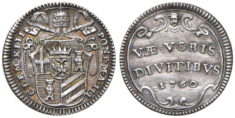 Clemente XIII (1758-1769) Mezzo grosso 1760 An. III - Munt. 30 AG (g 0,64) R

...