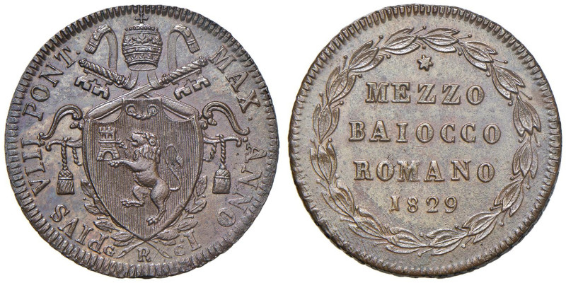 Pio VIII (1829-1830) Mezzo baiocco 1829 An. I - Munt. Manca; MIR 3087/2 CU (g 5,...