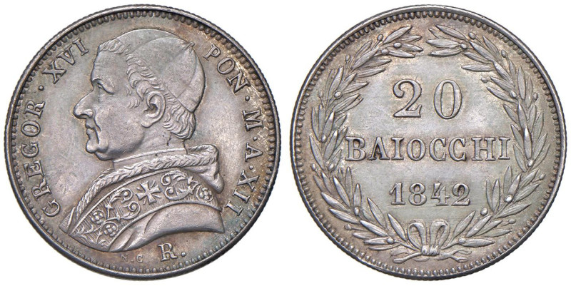 Gregorio XVI (1831-1846) 20 Baiocchi 1842 An. XII - Munt. 13g AG (g 5,39) R

S...