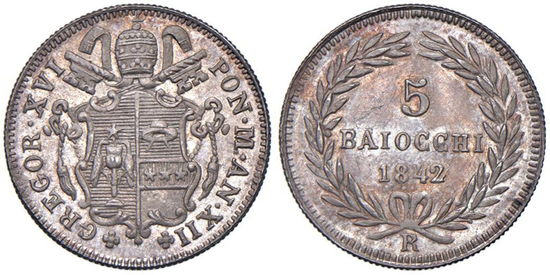 Gregorio XVI (1831-1846) 5 Baiocchi 1842 An. XII - Munt. 32 AG (g 1,35) R

Sta...