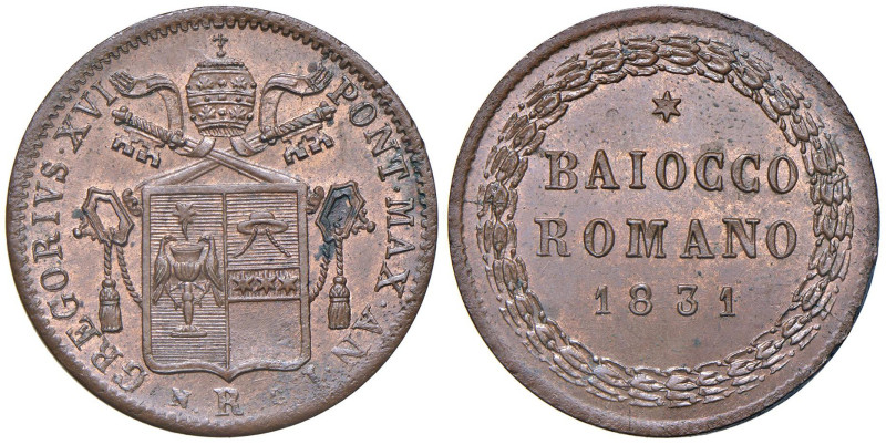 Gregorio XVI (1831-1846) Baiocco 1831 An. I - Munt. Manca; MIR 3097/2 CU (g 11,8...