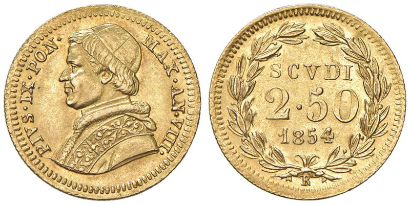 Pio IX (1846-1878) 2,50 Scudi 1854 An. VIII - Munt. 6b AU (g 4,33) 

Status: S...