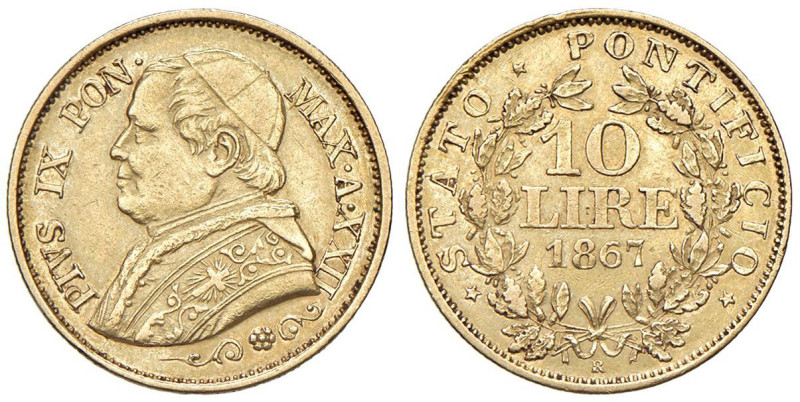 Pio IX (1846-1878) 10 Lire 1867 An. XXII - Munt. 43b AU (g 3,20) 

Status: BB-...