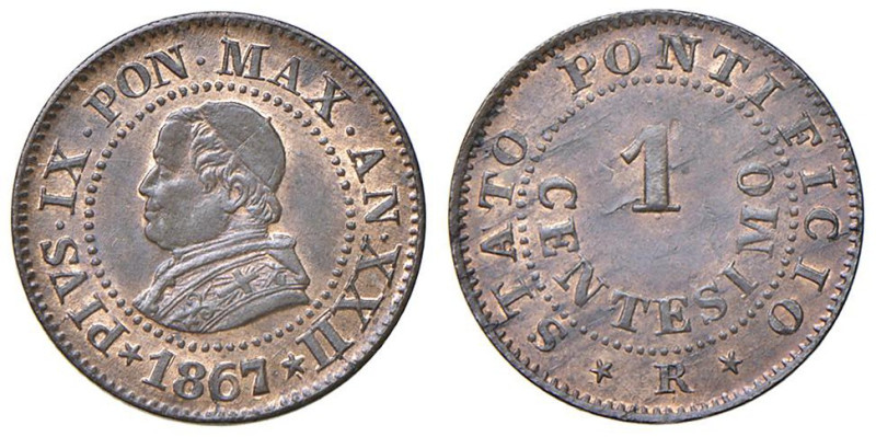 Pio IX (1846-1878) Centesimo 1867 An. XXII - Munt. 63b CU (g 1,07) R

Status: ...