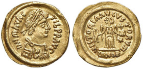 Maurizio Tiberio (582-602) Tremisse zecca: Costantinopoli imitazione longobarda - cfr. Sear 592 AU (g 1,51)