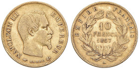 FRANCIA Napoleone III (1852-1870) 10 Franchi 1857 A - Gad. 1014 AU (g 3,16)