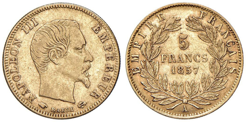 FRANCIA Napoleone III (1852-1870) 5 Franchi 1857 A - Gad. 1001 AU (g 1,59) 

S...