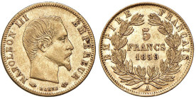 FRANCIA Napoleone III (1852-1870) 5 Franchi 1859 A - Gad. 1001 AU (g 1,61)