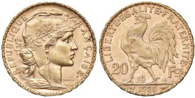 FRANCIA Terza repubblica (1871-1940) 20 Franchi 1908 - Gad. 1064a AU (g 6,46)