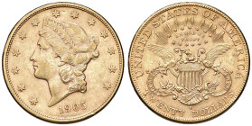 STATI UNITI 20 Dollari 1905 S - KM 74.33 AU (g 33,46) Colpetti al bordo.