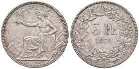SVIZZERA 5 Franchi 1874 B - KM 11 AG (g 24,91)