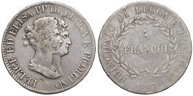 LUCCA Elisa Bonaparte e Felice Baciocchi (1805-1814) 5 Franchi 1807 - Gig. 4 AG (g 24,45)