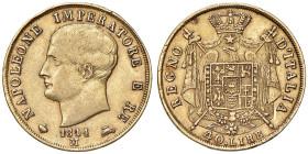 MILANO Napoleone I (1805-1814) 40 Lire 1814  M - Gig. 82a AU (g 12,84) Il secondo 1 della data su 0. Colpi al bordo.