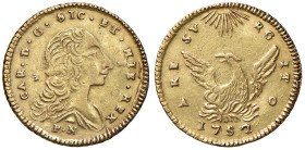 PALERMO Carlo di Borbone (1735-1759) Oncia 1752 PN AO - Gig. 27 AU (g 4,40) RRRRR Moneta estremamente rara, mancante in quasi tutte le collezioni. L'e...