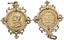 Pio IX (1846-1878) 2,50 Scudi 1858 An. XII - Munt. 6m AU (g 7,42) Con bella montatura d'epoca.