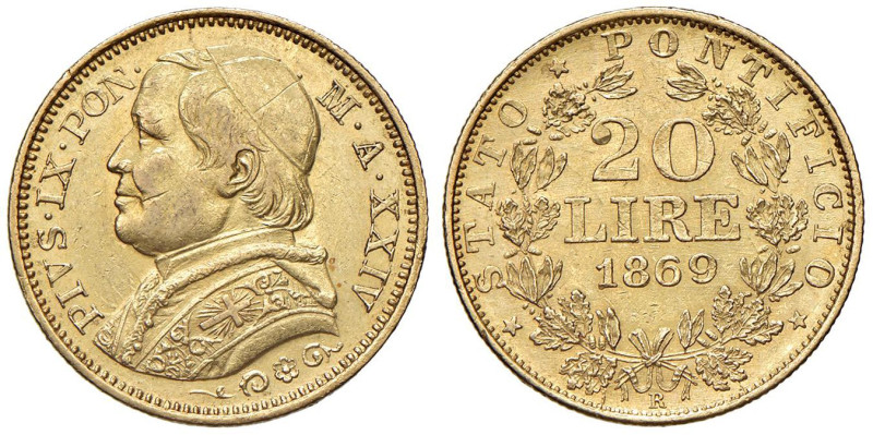 Pio IX (1846-1878) 20 Lire 1869 An. XXIV - Munt. 42a AU NC 

Status: BB/qSPL