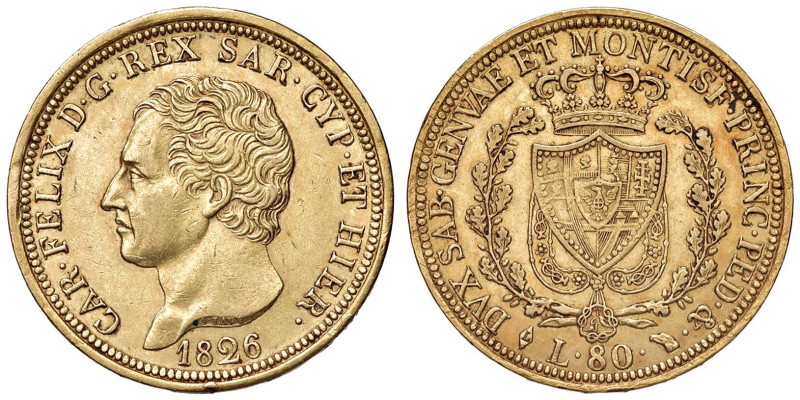 Carlo Felice (1821-1831) 80 Lire 1826 T - Nomisma 525 AU 

Status: BB+