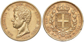 Carlo Alberto (1831-1849) 100 Lire 1834 T - Nomisma 626 AU Colpetti al bordo.