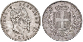 Vittorio Emanuele II (1861-1878) 5 Lire 1864 N - Nomisma 881 AG R Colpo al bordo.