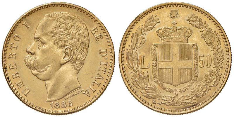 Umberto I (1878-1900) 50 Lire 1888 - Nomisma 976 AU RR Minimo colpetto al bordo....