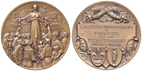 FIRENZE Medaglia 1929 Centenario della Cassa di Risparmio di Firenze - Edizione degli Stabilimenti Stefano Johnson di Milano - AE (g 79,60 - Ø 60 mm)