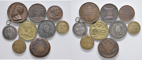 Lotto di 9 medaglie estere in bronzo e argento del XVIII-XIX e XX secolo riguardanti personaggi e avvenimenti storici (Ø da 25 a 45 mm)