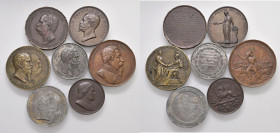 Lotto di 7 medaglie italiane del XIX e XX secolo in bronzo e stagno (2) Vittorio Emanuele II e III, Umberto I, La Marmora e Pietro Perugino (Ø da 50 a...