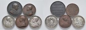 Lotto di 5 medaglie Papali in bronzo e argento - Gregorio XVI, Pio IX e XI, Benedetto XV e Leone XIII (Ø da 44 a 52 mm)