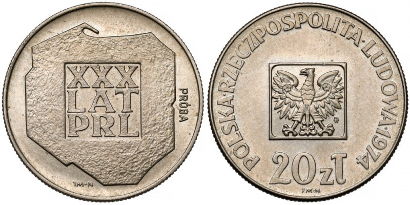 Próba MIEDZIONIKIEL 20 złotych 1974 XXX lat PRL Niskonakładowa próba technologic...