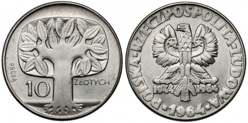 Próba NIKIEL 10 złotych 1964 Drzewo Projekt Jerzego Januszkiewicza.
 Nikiel, śr...