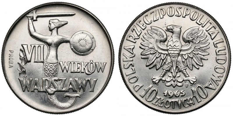 Próba NIKIEL 10 złotych 1965, VII wieków Warszawy - Syrena Druga z próbnych mone...