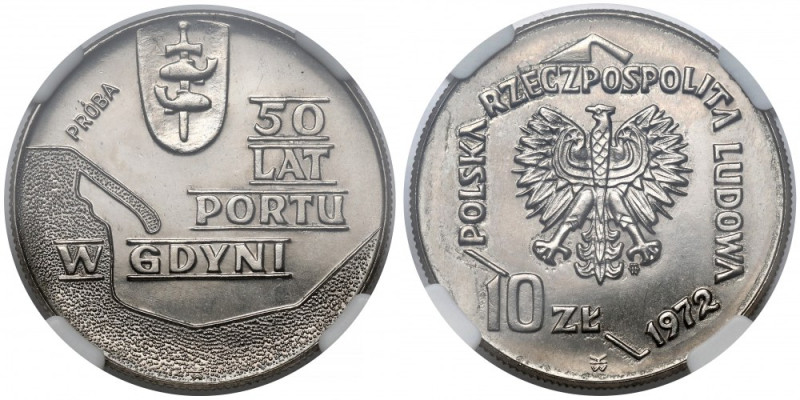 Próba NIKIEL 10 złotych 1972 Port w Gdyni - tło z deseniem Reference: Parchimowi...