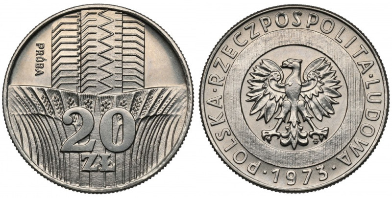 Próba NIKIEL 20 złotych 1973 Wieżowiec i łany zboża Reference: Parchimowicz P.29...