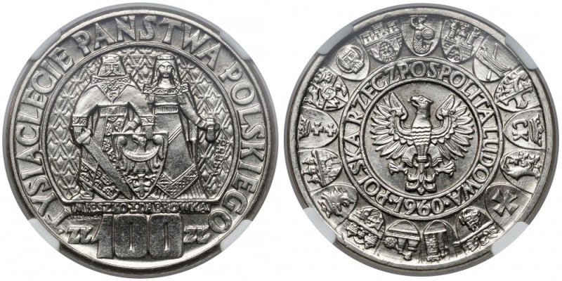 Próba NIKIEL 100 złotych 1960 Mieszko... postacie - z deseniem Niezrealizowany w...