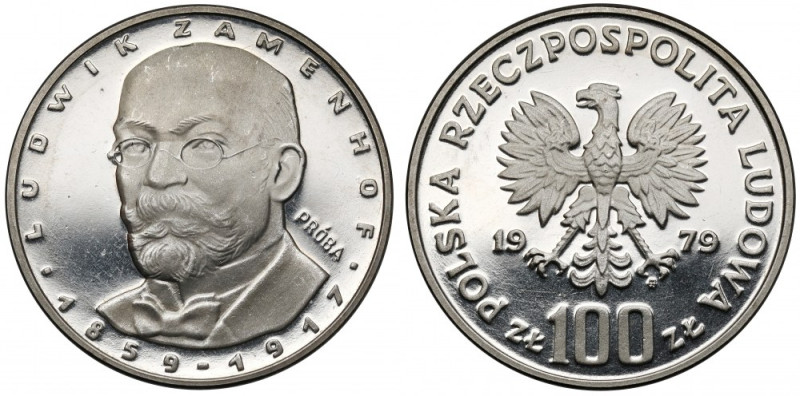 Próba NIKIEL 100 złotych 1979 Ludwik Zamenhof - na wprost Reference: Parchimowic...