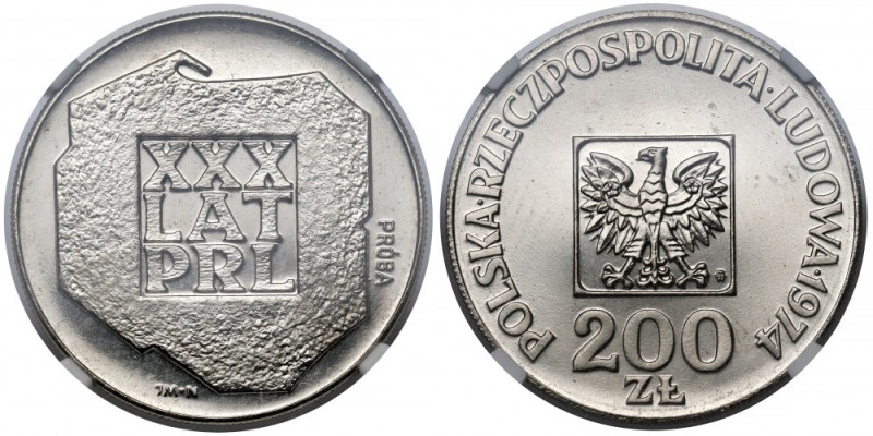 Próba NIKIEL 200 złotych 1974 XXX lat PRL Reference: Parchimowicz 417a
Grade: N...