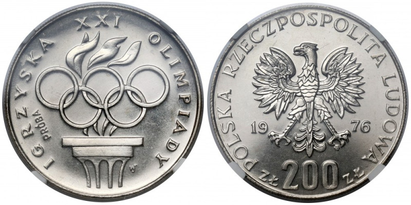 Próba NIKIEL 200 złotych 1976 Igrzyska - znicz olimpijski Reference: Parchimowic...