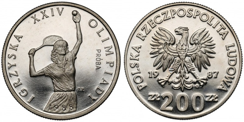 Próba NIKIEL 200 złotych 1987 Igrzyska XXIV Olimpiady - Tenisistka Reference: Pa...