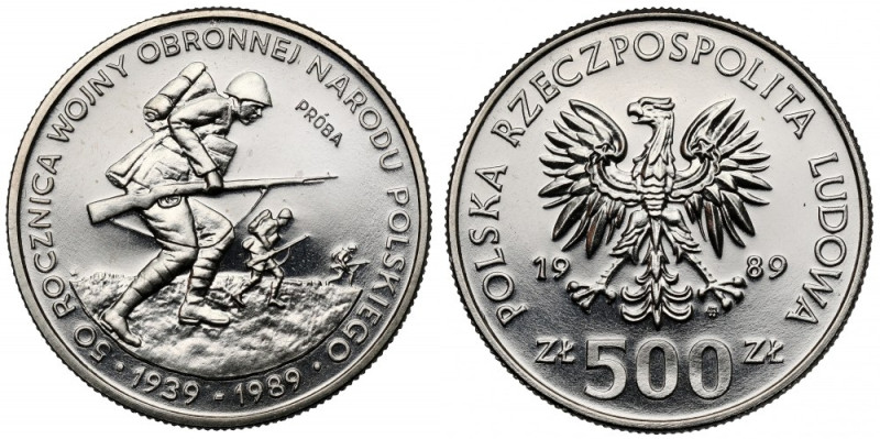 Próba NIKIEL 500 złotych 1989 Wojna obronna narodu Polskiego Reference: Parchimo...