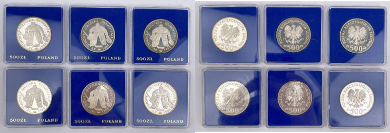 SREBRO 500 złotych 1987 Olimpiada Hokej - zestaw (6szt)