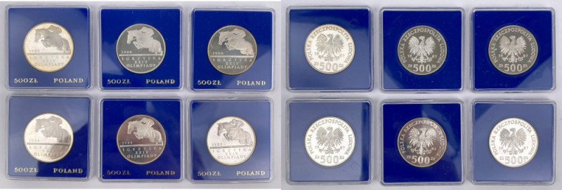 SREBRO 500 złotych 1987 Olimpiada Seul - zestaw (6szt)