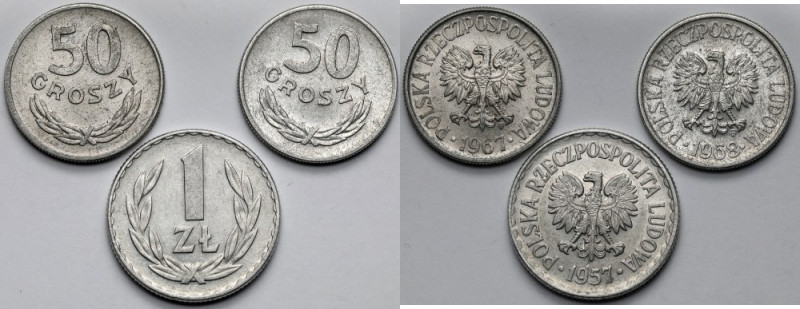 1 złoty i 50 groszy 1957-1968 - zestaw (3szt) 1 złoty 1957 - st/ 2/2- 50 groszy ...