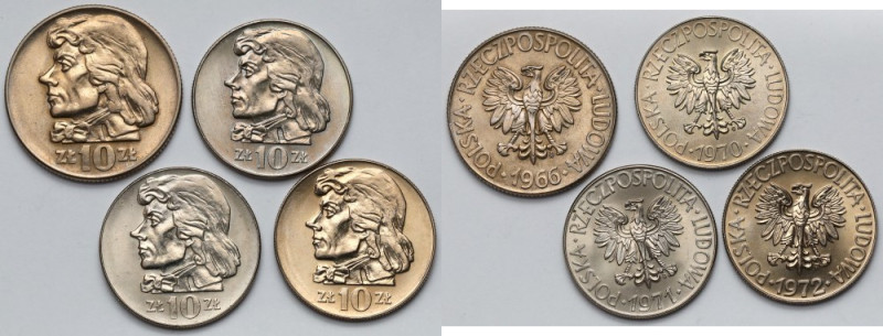 10 złotych 1966-1972 Kościuszko - zestaw (4szt) Piękne egzemplarze.&nbsp; 
Grad...