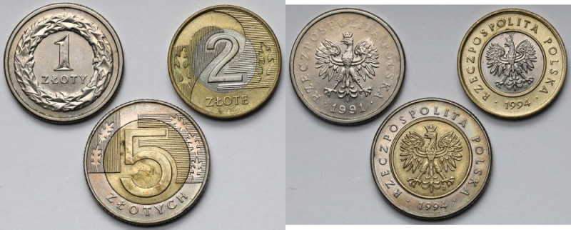 2-5 złotych 1991-1994 - zestaw (3szt) W zestawie obecne 2 złote 1994 (rzadkie) c...