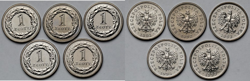 1 złoty 1991-1995 - zestaw (5szt) 
Grade: UNC/AU